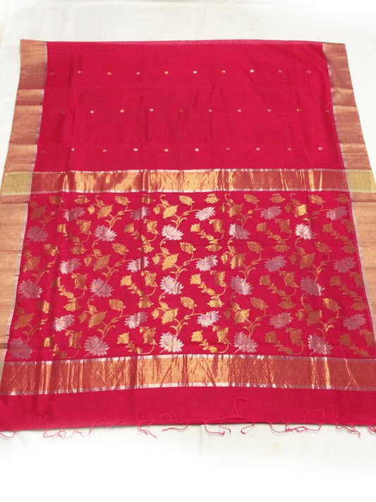 Scarlet Chanderi Silk Saree With Oriental Design- CSH038