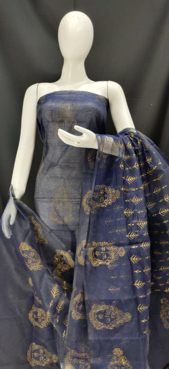 Steel Gray Printed Kota Dress Material