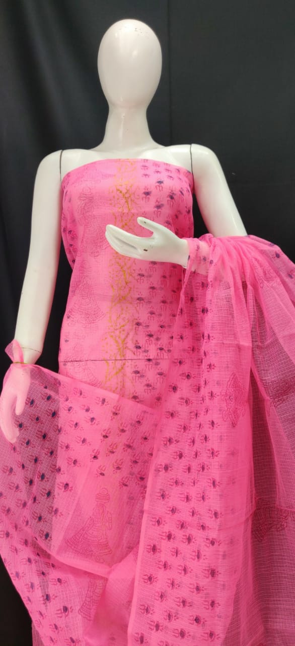 Blush Pink Printed Kota Dress Material