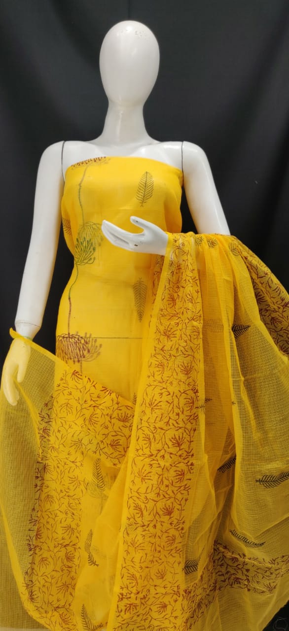 Medallion Yellow Printed Kota Dress Material