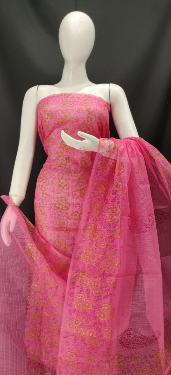 Taffy Pink Printed Kota Dress Material