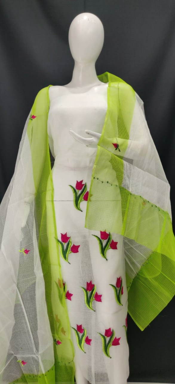 Embroidered Kota Dress Unstitched Material - KDM002