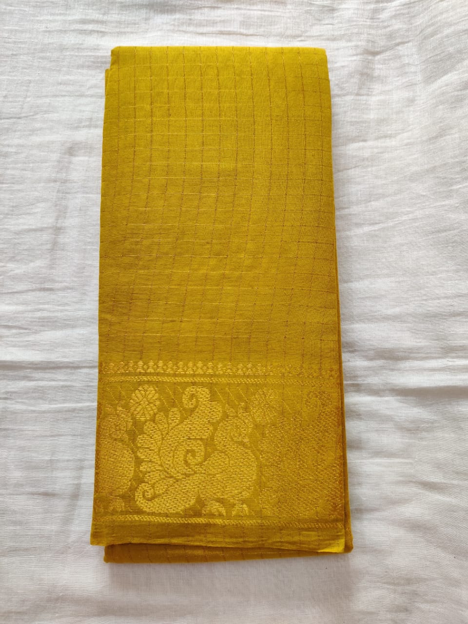 Sunshine Yellow Golder Border Madurai Sungudi Saree- Double Side Jari Border Jari Check