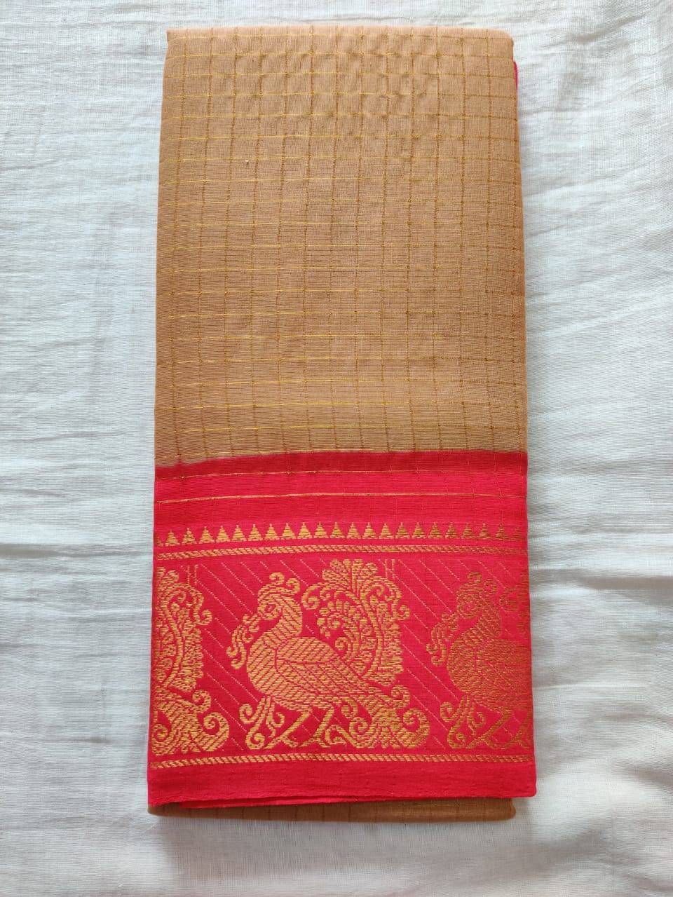 Choclate Brown With Red Border Madurai Sungudi Saree- Double Side Jari Border Jari Check