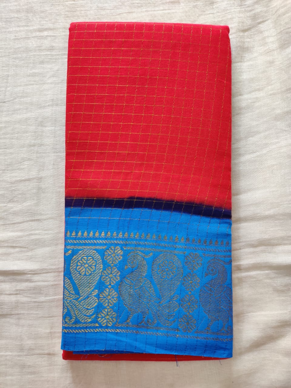 Rose Pink With Blue Border Madurai Sungudi Saree- Double Side Jari Border Jari Check