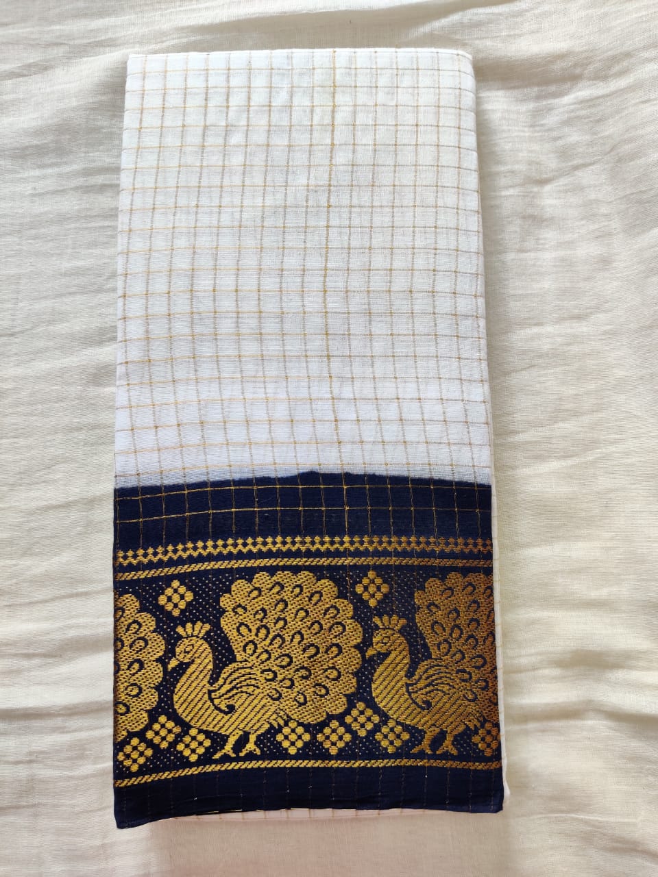 White With Black Border Madurai Sungudi Saree- Double Side Jari Border Jari Check