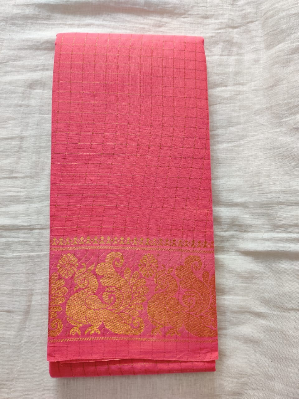 Magenta With Golden Border Madurai Sungudi Saree- Double Side Jari Border Jari Check