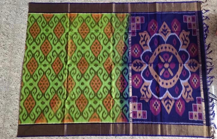 Green With Navy Blue Zari Border Ikkat Sico Saree