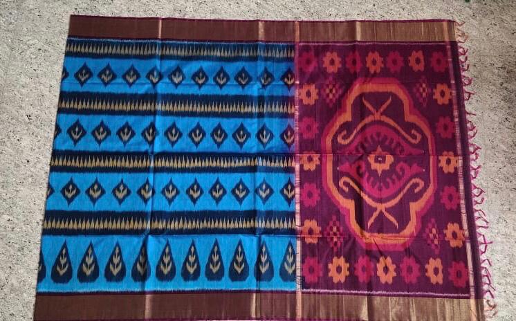 Blue With Pink Zari Border Ikkat Sico Saree