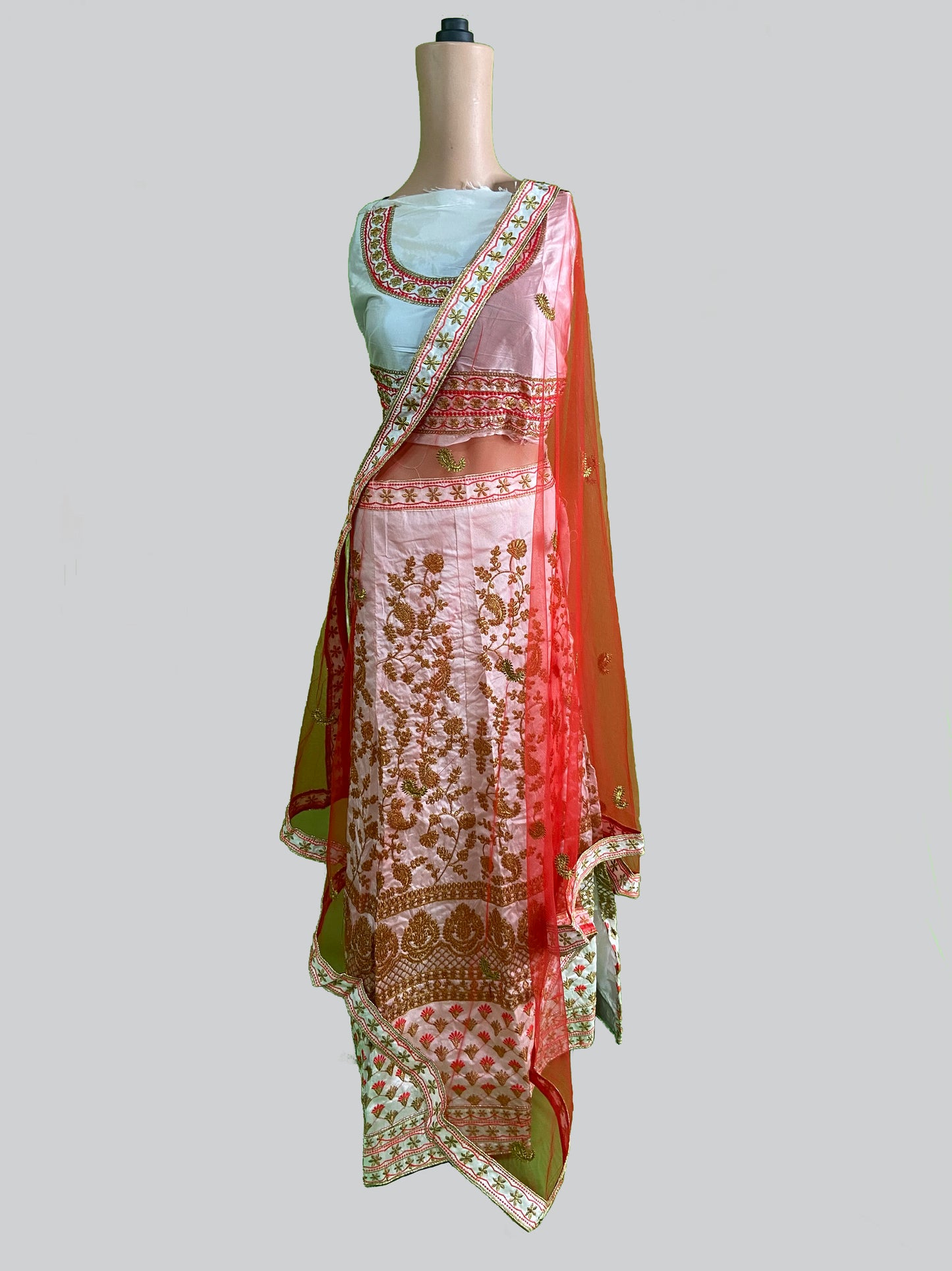 Rudra Semi Stitched Taffeta Silk Embroidered Work Bridal Lehenga