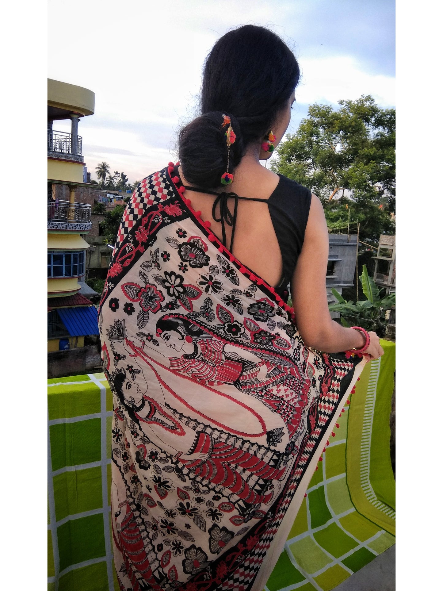 Beige Cotton Saree with Tribal Printed Border-TCS001
