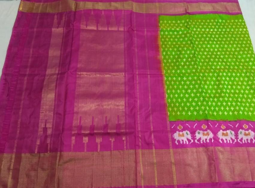 Tulip Tale Ikat Silk Saree -PIS004 Pink and green coloured simple saree