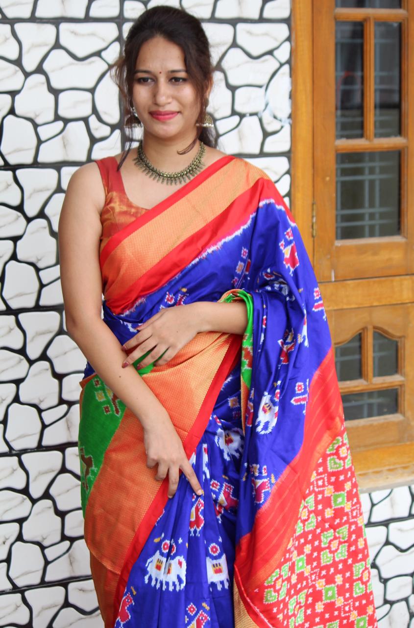 Ikkat Silk Saree Navy Blue