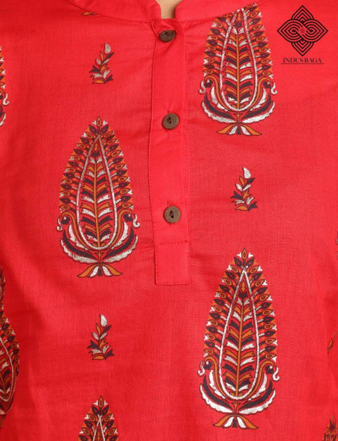Cambric Foil Print Straight Kurti for Women Red