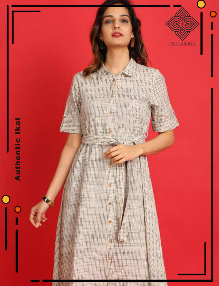 Ikat Print Kurta Dress for Women White