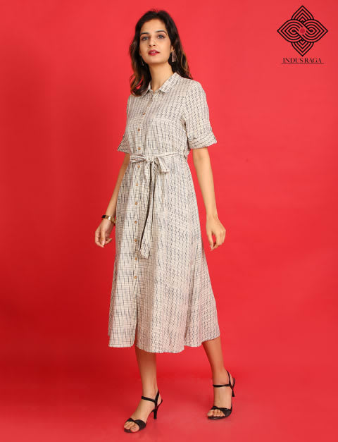 Ikat Print Kurta Dress for Women White