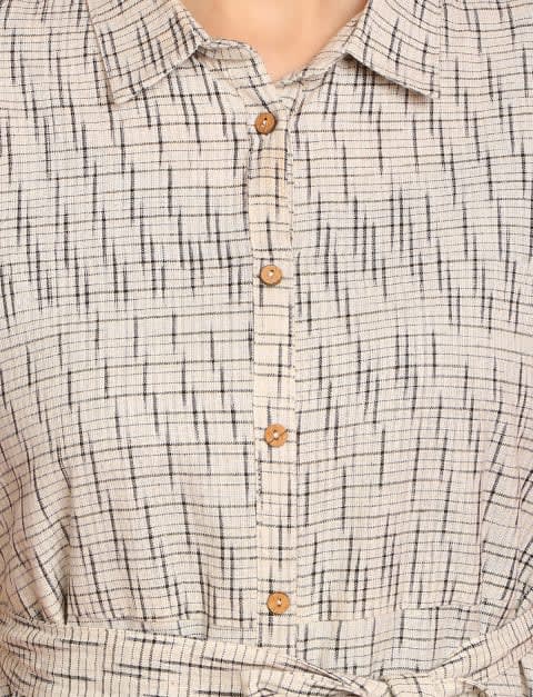 Ikat Print Kurta Dress for Women White