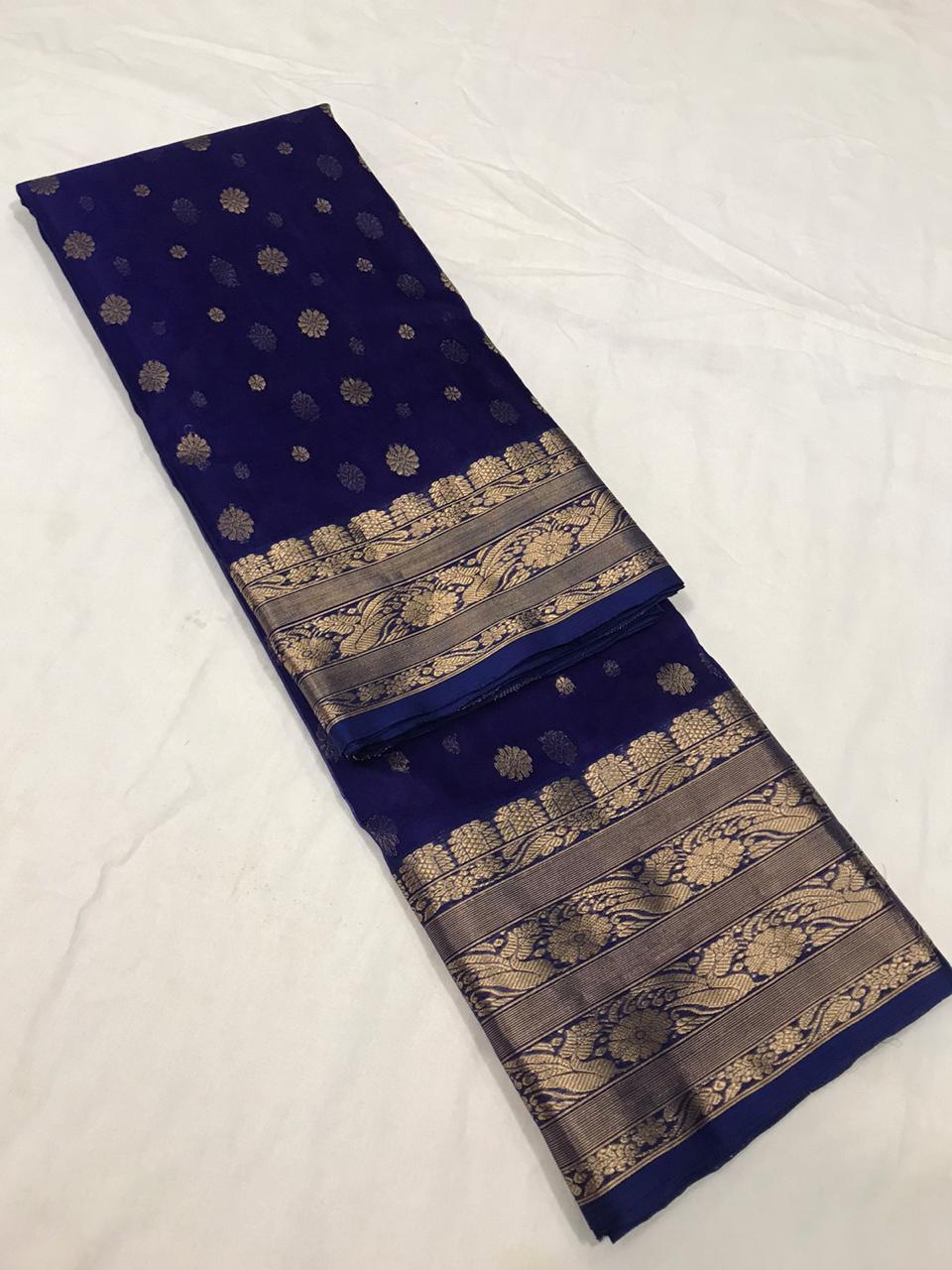Ink Blue Pure Katan Chanderi Silk Saree