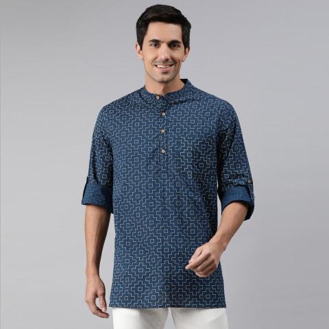 The Saya Kurta Blue Printed Kurta For Mens Yellwithus –