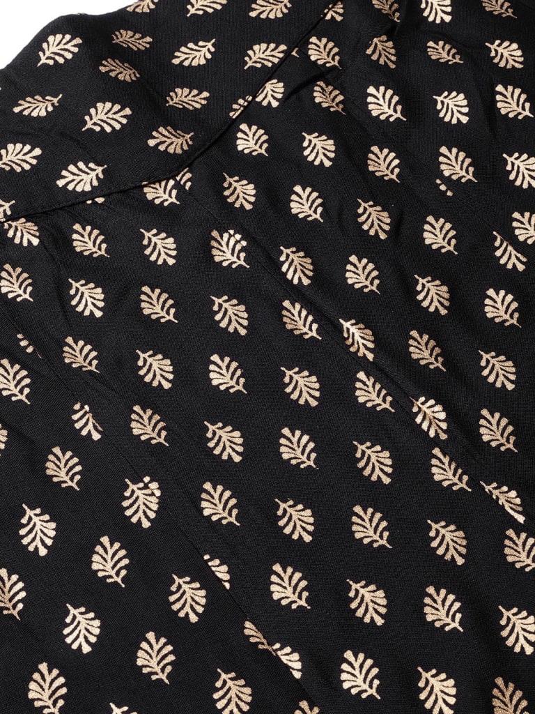 Black Rayon Printed Flared Palazzo