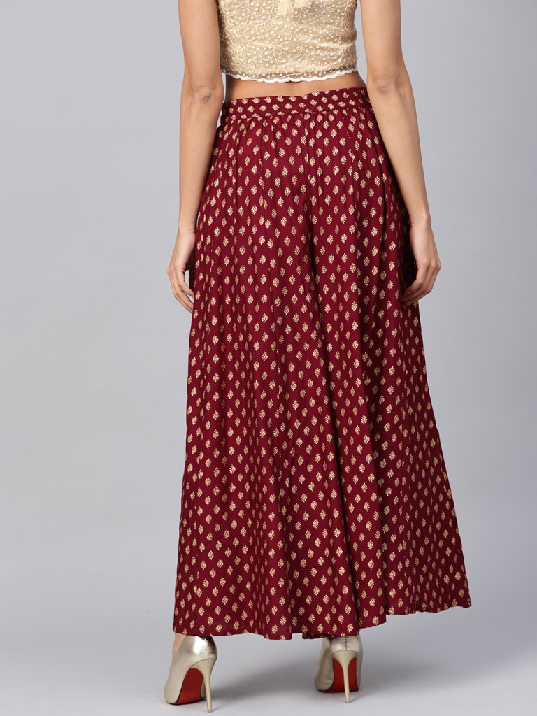 Maroon Rayon Printed Flared Palazzo