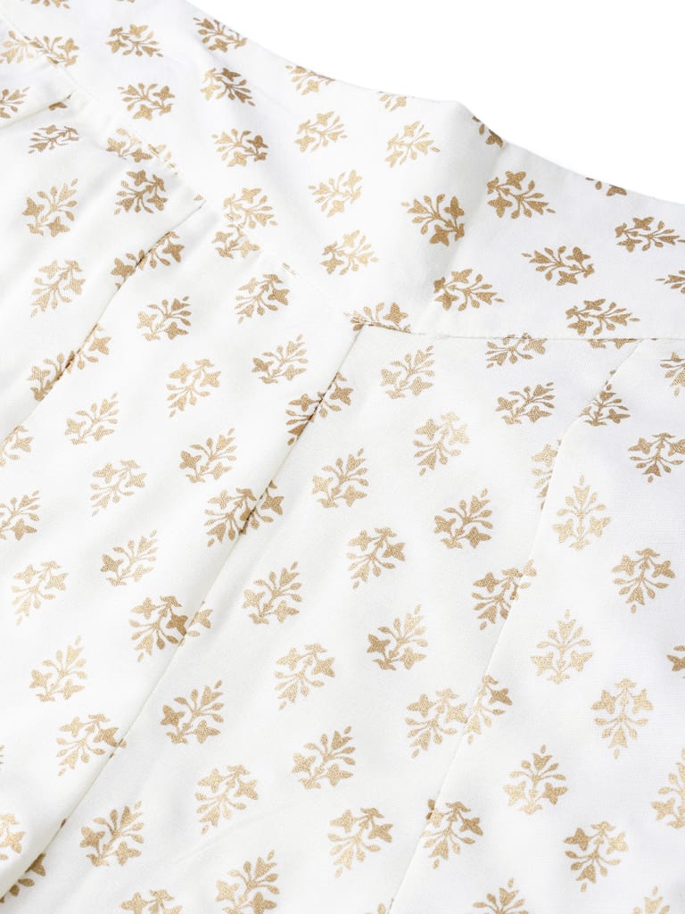 Off White Rayon Printed Flared Palazzo