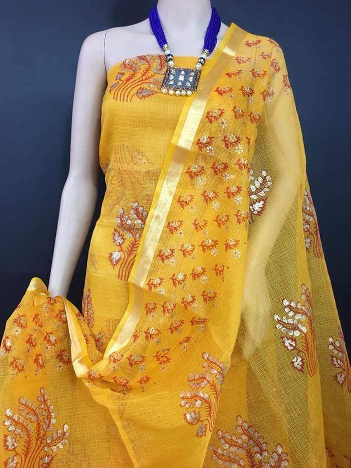 Golden Goddess Kota Cotton Golden Printed Dress Material-KCDM001 Fashionous Golden Goddess Kota Cotton Golden Printed Dress Material-KCDM001 Fashionous