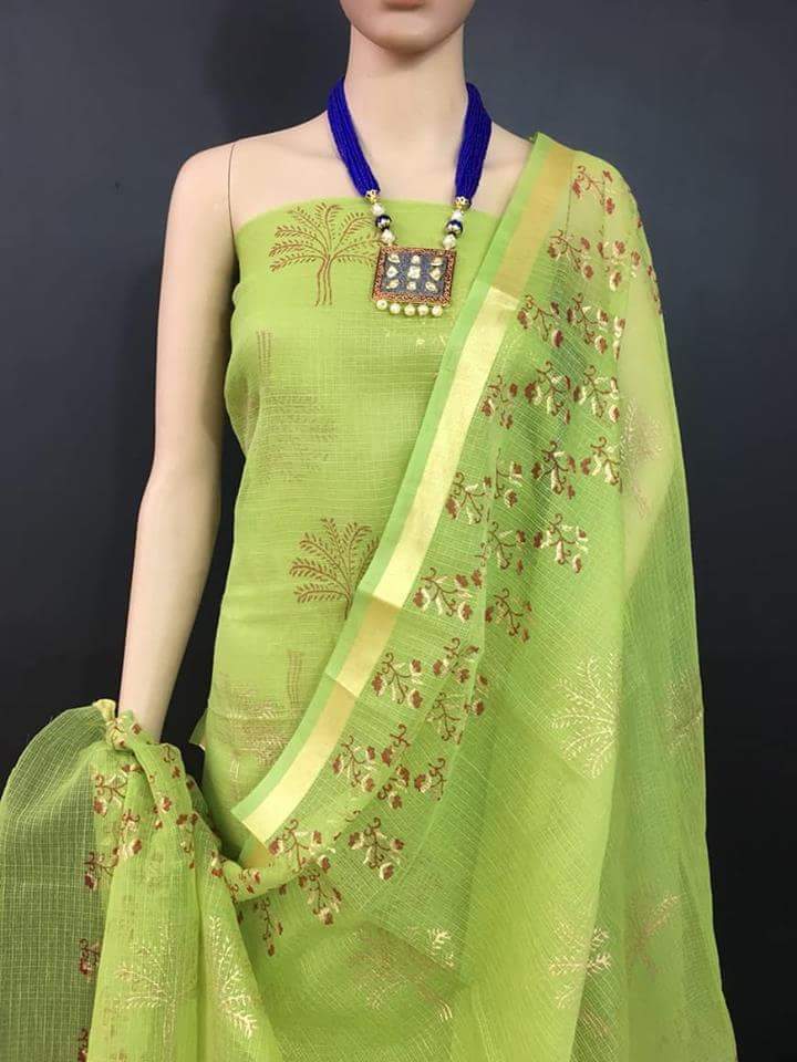 Lime Light Kota Cotton Golden Printed Dress Material-KCDM012 Fashionous Lime Light Kota Cotton Golden Printed Dress Material-KCDM012 Fashionous