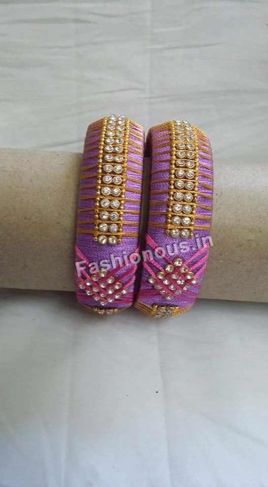 Lavender Stone Studded Silk Thread Bangle Pair
