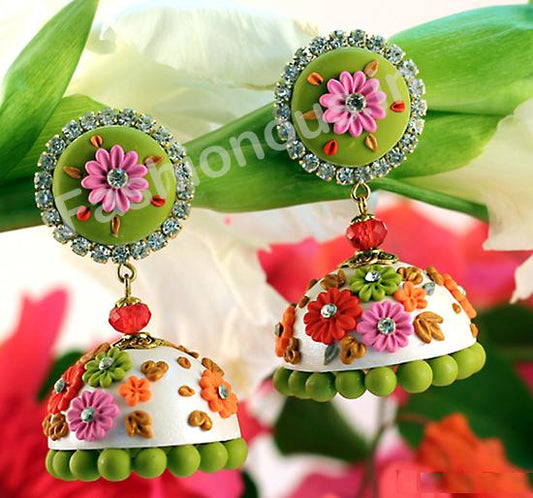 Leaf Green Floral Jhumka-ZAPCJH-024