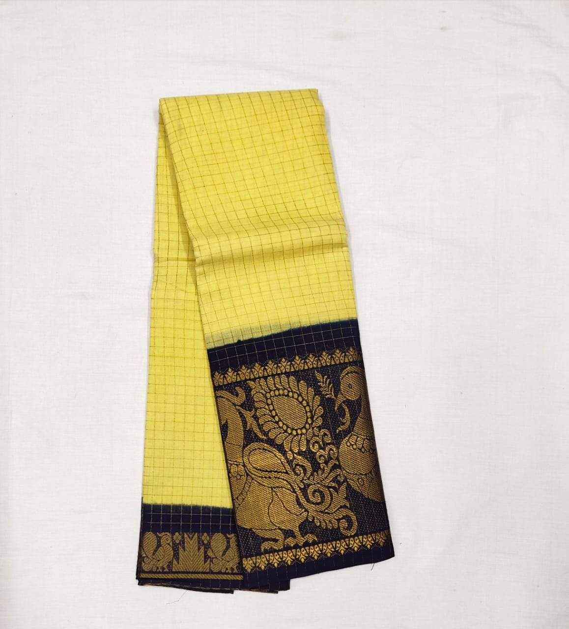 Lemon Yellow Madurai Sungudi Saree with Large Border