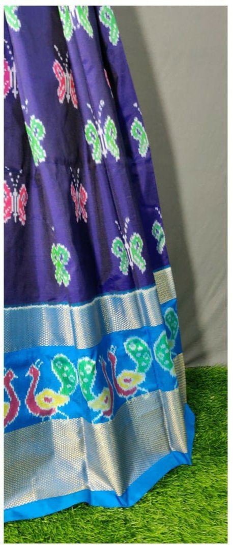 Light Blue and Dark Blue Ikkat Pure Silk Lehenga