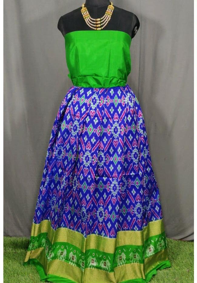 slim fit dress slacks Lime Green & Sky Blue Combo Pleated Ruffles Gown – Stanwells Kids main image 0