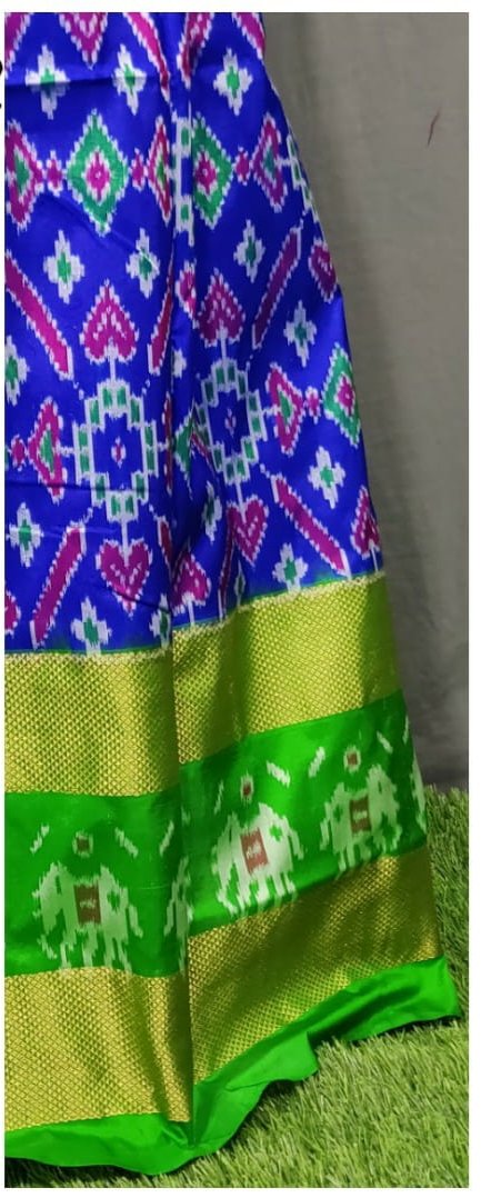 Light Green and Dark Blue Ikkat Pure Silk Lehenga