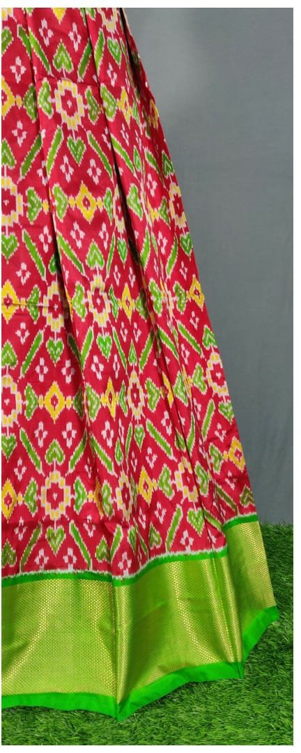 Light Green and Red Ikkat Pure Silk Lehenga