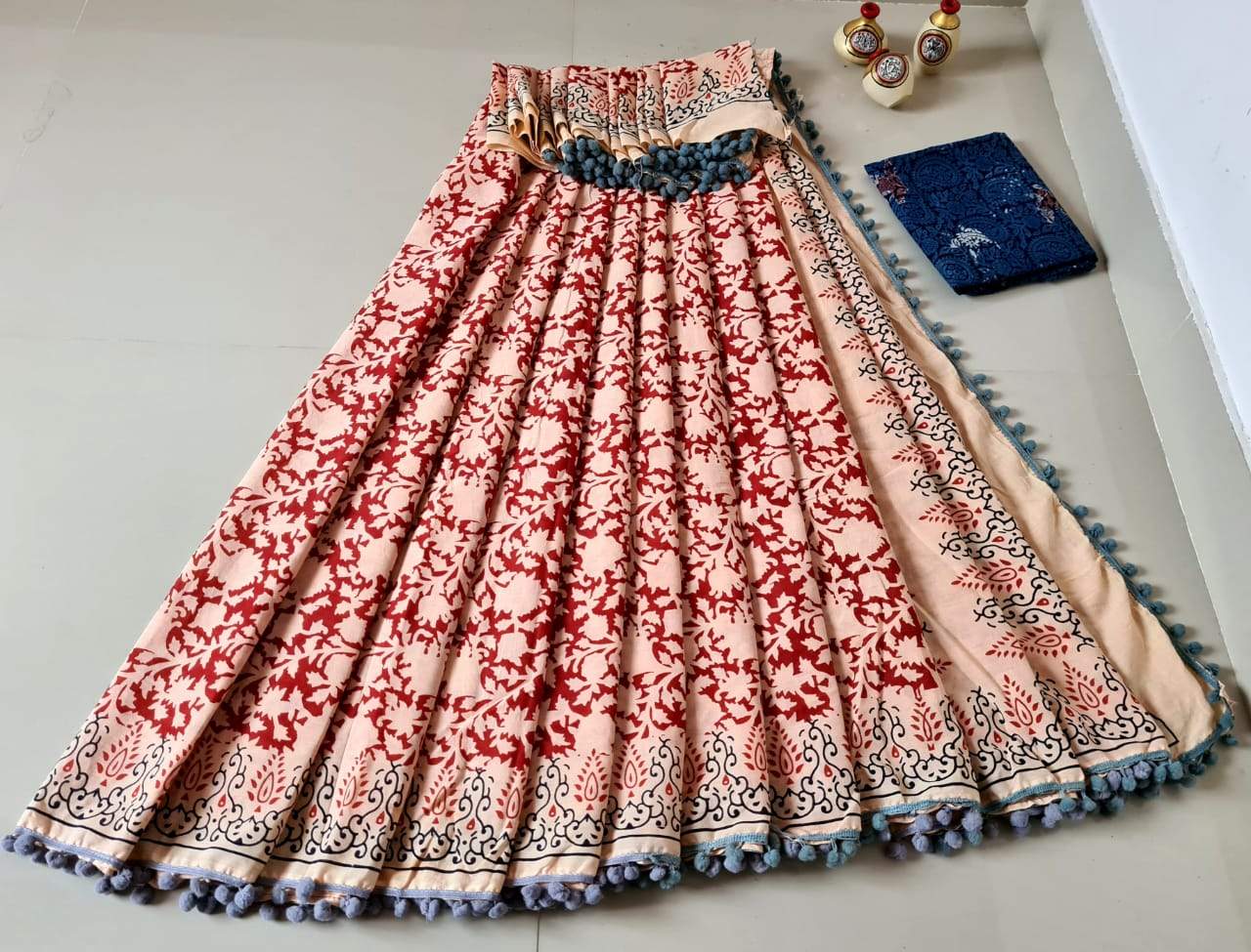 Light Peach Jaipuri Cotton Saree