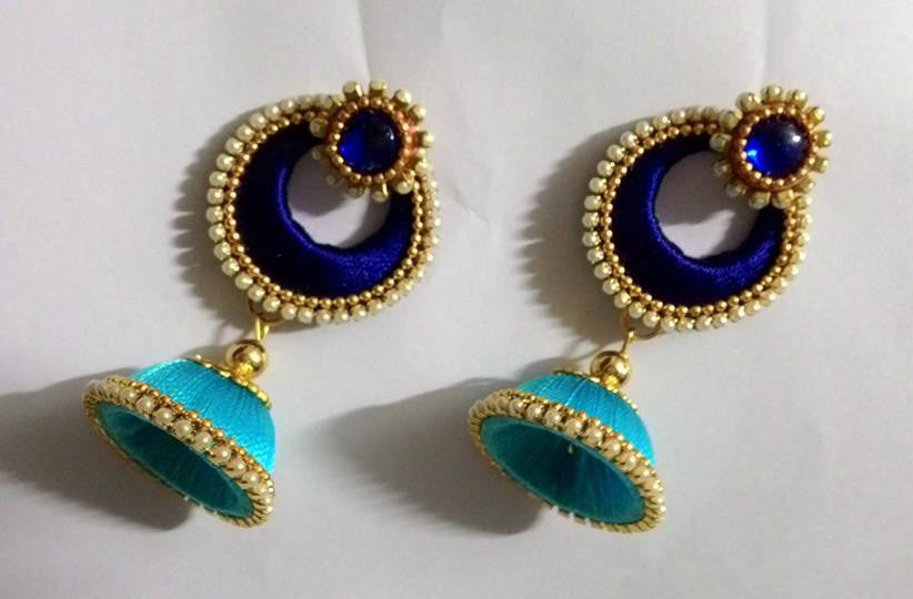 Light blue and Dark blue Silk thread Earrings - Main Image