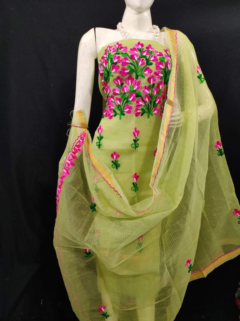 Lightgreen Kota Doria Suit – Fashionous - Main Image