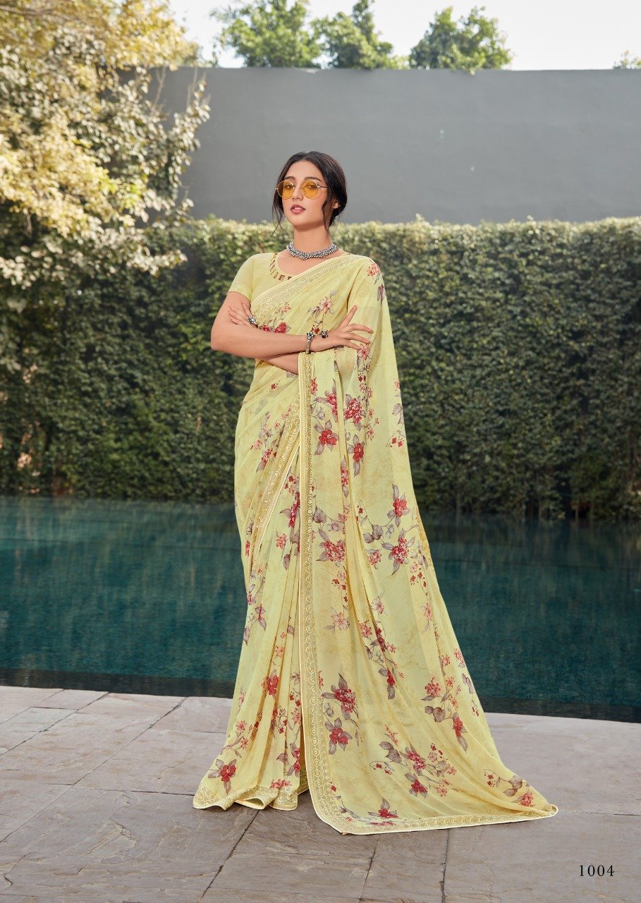 Lime Yellow Chiffon Saree