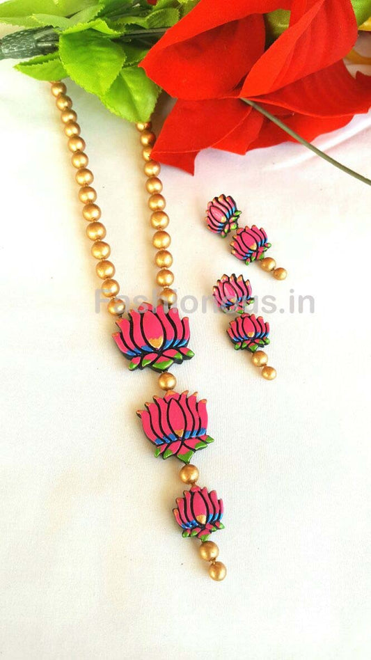 Lotus Stringed Terracotta Jewellery  Set-TJS-066