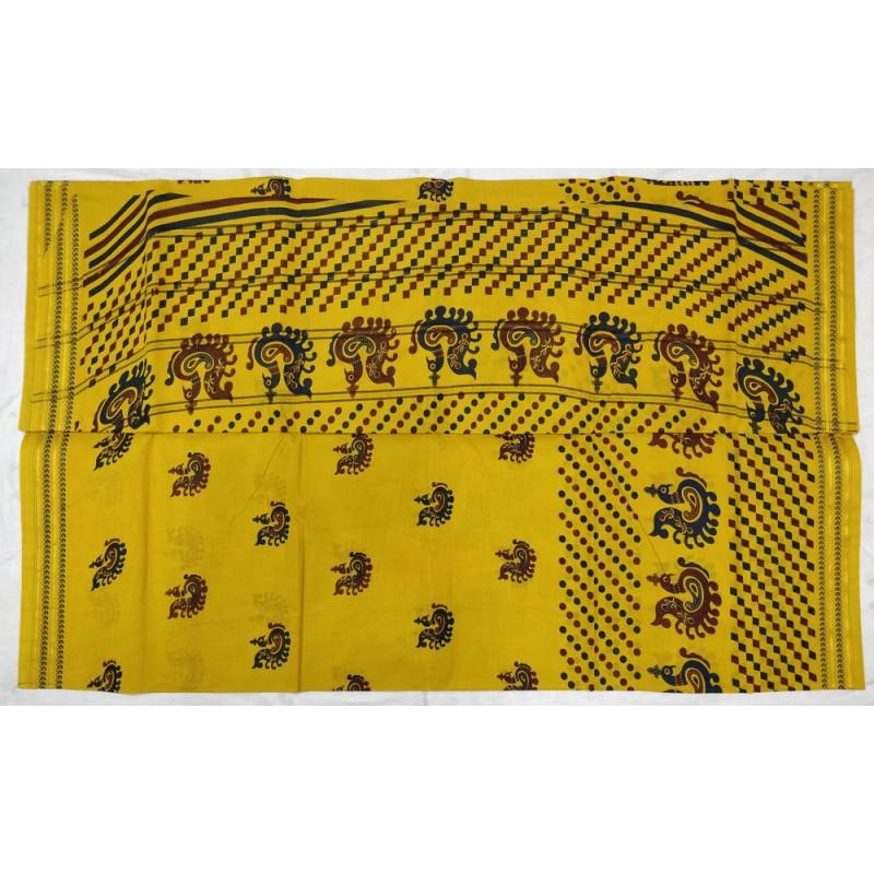 Pineapple Treat Madurai Sungudi Saree-MSS004 yellow coloured saree with peacock print