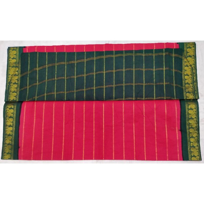 Cerise Surprise Madurai Sungudi Saree-MSS018 magenta and green colour dailywear saree