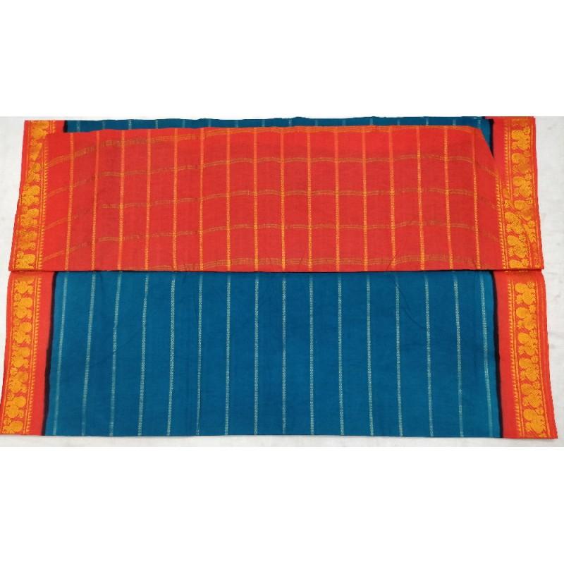 Blue-Orange Medley Madurai Sungudi Saree-MSS023 blue and orange colour lightweight saree