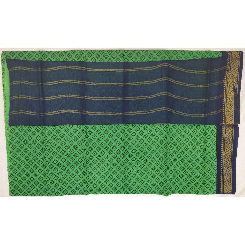 Deep Green Madurai Sungudi Saree-MSS084 green and blue coloured daily use saree