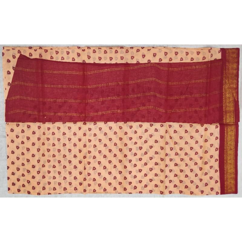 Azalea Madurai Sungudi Saree-MSS085 cream and maroon colour daily use saree
