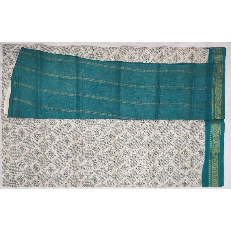 Turquoise- White Duet Madurai Sungudi Saree-MSS086 white coloured dailywear saree
