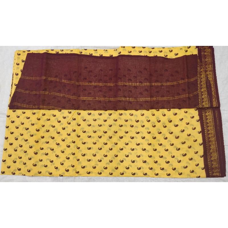 Butter Creme Madurai Sungudi Saree-MSS087 light yellow and brown dailywear saree