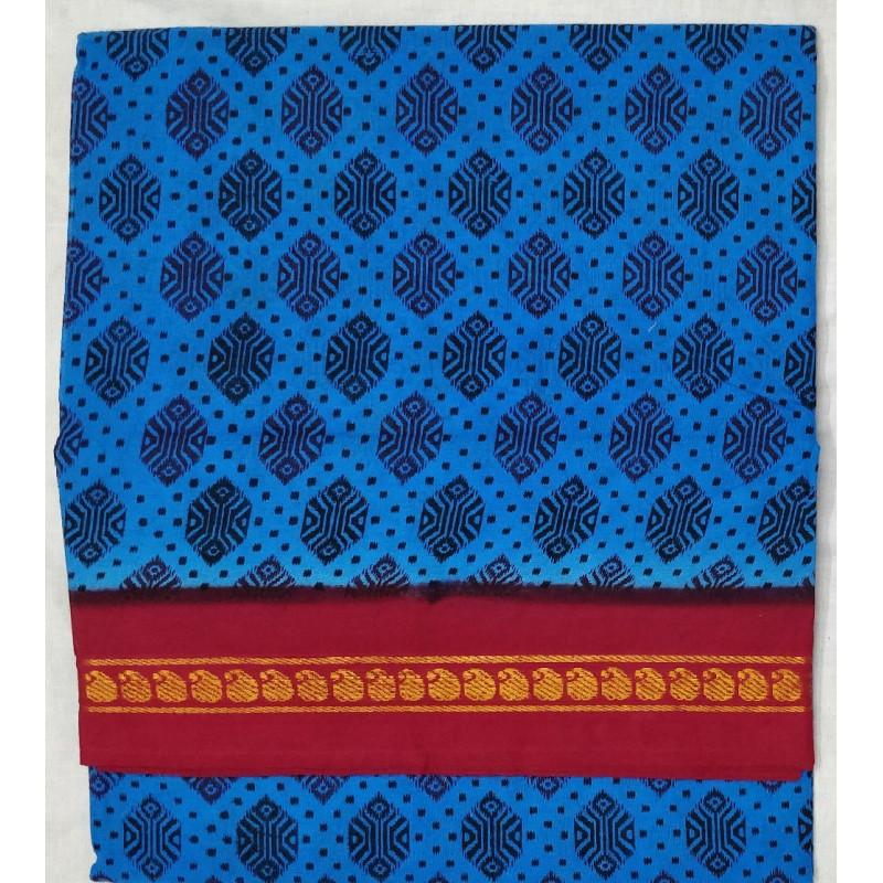 Lovely Lapis Madurai Sungudi Saree-MSS096 light blue coloured saree with red border