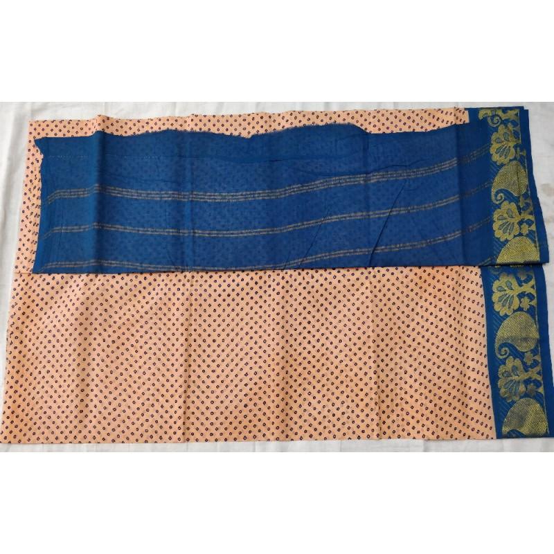 Creme and Blue Madurai Sungudi Saree-MSS100 cream and blue coloured simple saree