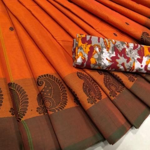 Mango Border Rust Chettinad Saree-CS710